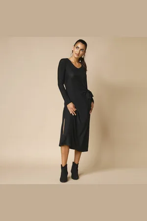 BLANCHEPORTE Robe Maille Brillante Manches Longues, Détail Noué