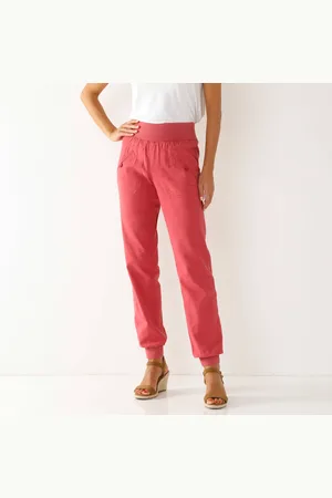 BLANCHEPORTE Pantalon Blousant Taille Élastiquée, Lin Coton