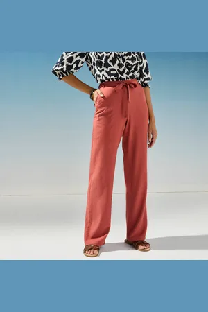 BLANCHEPORTE Pantalon Droit Large Ceinturé, Tissu Fluide