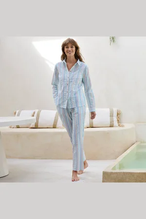 BLANCHEPORTE Pyjama Boutonné En Seersucker - Col Chemisier