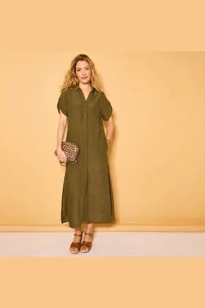 BLANCHEPORTE Robe-chemisier Longue Unie, Manches Courtes