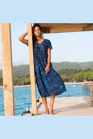 BLANCHEPORTE Robe Longue Imprimée Col V, Crépon