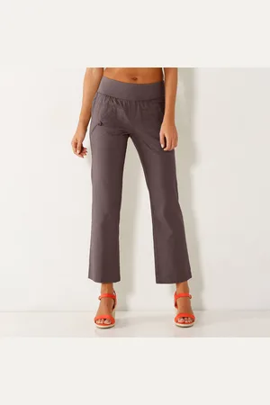 BLANCHEPORTE Pantalon Coupe Droite 7/8ème Taille Élastiquée, Lin Coton