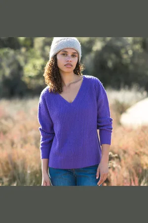 BLANCHEPORTE Pull Col V Volume Loose, Maille Anglaise Toucher Doux