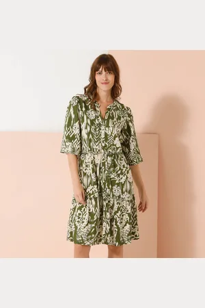 BLANCHEPORTE Robe Évasée À Volants, Imprimé Ethnique Bicolore
