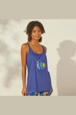 BLANCHEPORTE Top De Pyjama En Coton Et Macramé - Uni Tropical