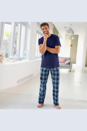BLANCHEPORTE Pantalon Pyjama Uni + Carreaux Bas Droits - Lot De 2