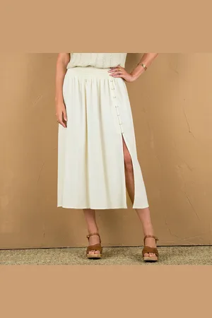 Lora Zellini Jupe Longue Unie Boutonnée, Ceinture Smockée