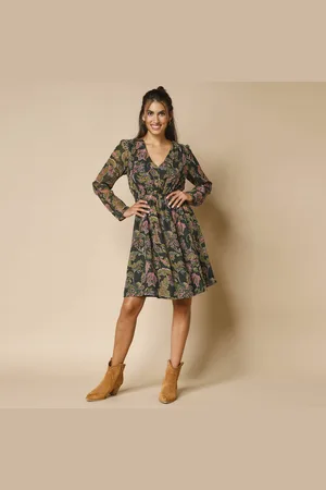 BLANCHEPORTE Robe Courte Col V, Voile Imprimé