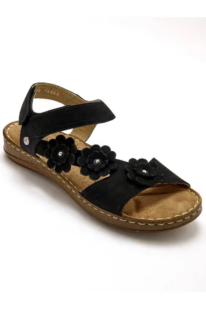 Pediconfort Sandales Scratchées À Fleurs, Cuir Velours