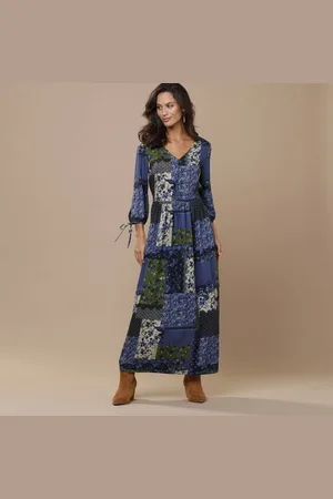 Lora Zellini Robe Longue Imprimé Patchwork Col V