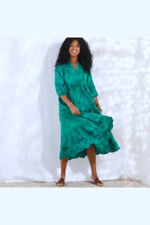 Lora Zellini Robe Longue Broderie Anglaise, Manches 3/4 Blousantes