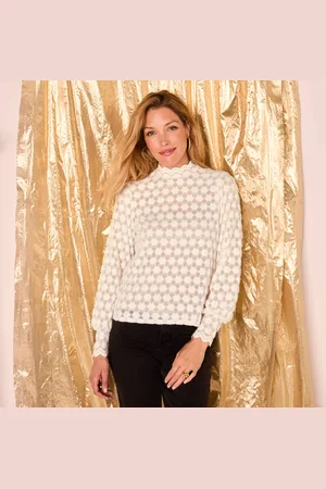BLANCHEPORTE T-shirt Dentelle, Manches Blousantes