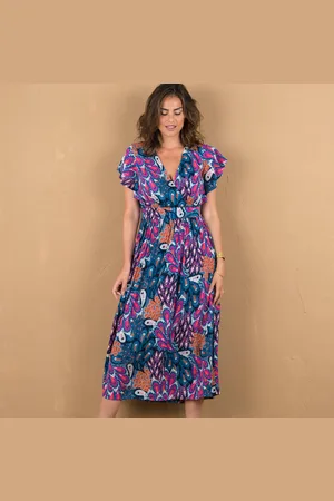 Lora Zellini Robe Volantée Cache-coeur Imprimée, Crépon