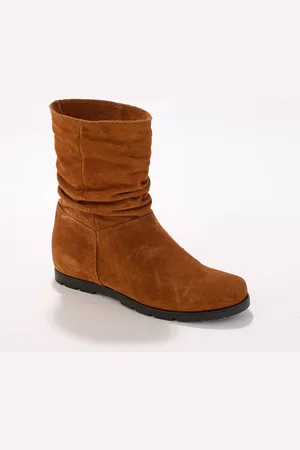BLANCHEPORTE Bottes Plissées Mi-hautes En Cuir Velours, Semelle Compensée Invisible