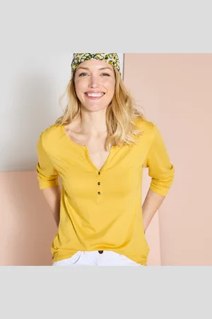 BLANCHEPORTE Tee-shirt Col Tunisien Manches Longues, Uni