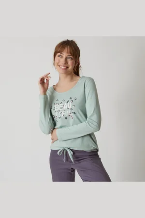 BLANCHEPORTE Tee-shirt Manches Longues Coton Uni Imprimé Placé "beautiful"