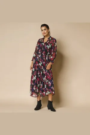 BLANCHEPORTE Robe Longue Taille Smockée, Voile Imprimé