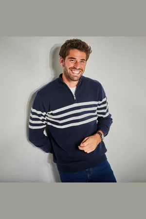 BLANCHEPORTE Pull Rayé Col Polo Zippé Maille Serrée