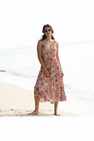 BLANCHEPORTE Robe Longue À Volants, Crépon Imprimé