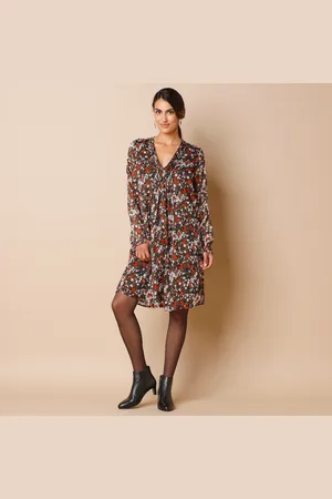 BLANCHEPORTE Robe À Plis Manches Longues, Imprimé Fleuri