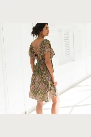 BLANCHEPORTE Robe Col Carré, Laçage Dos