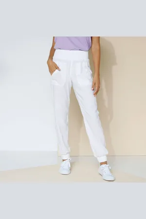BLANCHEPORTE Pantalon Blousant Taille Élastiquée, Lin Coton