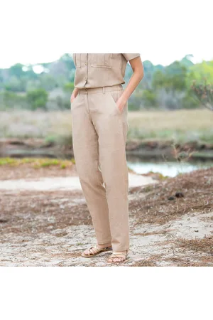 BLANCHEPORTE Pantalon Coupe Mom Coton-lin Uni