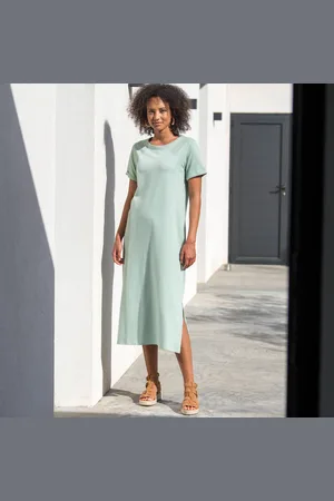 BLANCHEPORTE Robe Longueur Midi Droite, Maille Fluide Unie