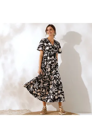 Coeur au sud Robe Longue Imprimée Coton, Détails Jour Échelle