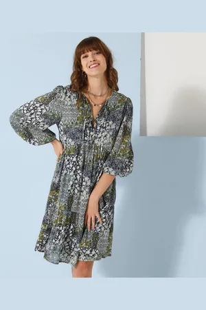 BLANCHEPORTE Robe Évasée À Volant, Imprimé