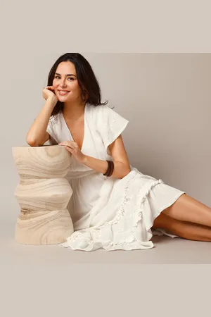 Lora Zellini Robe Longue Crépon, Manches Volantées, Broderie 3d
