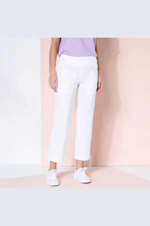 BLANCHEPORTE Pantalon Coupe Droite 7/8ème Taille Élastiquée, Lin Coton