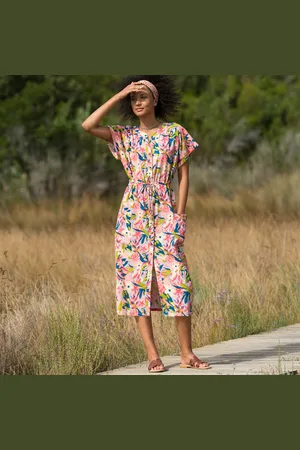 BLANCHEPORTE Robe Midi Boutonnée Imprimée, Coton Lin