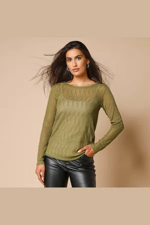 BLANCHEPORTE T-shirt Manches Longues, Résille Fantaisie