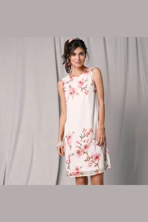 BLANCHEPORTE Robe Courte Sans Manches Voile Base Imprimée