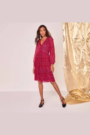 BLANCHEPORTE Robe Imprimé Fleuri, Voile Plissé