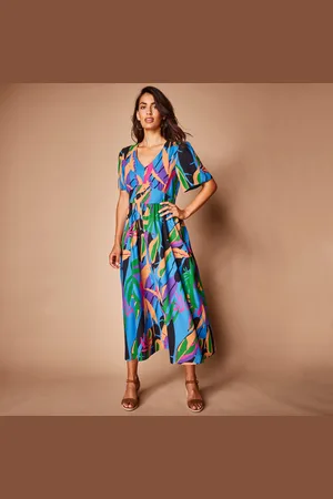 Lora Zellini Robe Longue Imprimée, Ceinture Smockée Dos