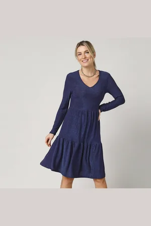 BLANCHEPORTE Robe Courte Évasée En Maille Brillante, Manches Longues