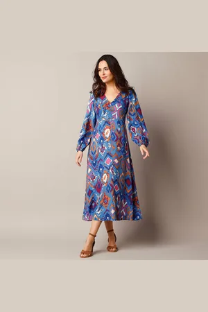 Lora Zellini Robe Longue Col V, Imprimé Ikat