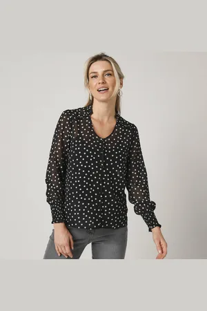 BLANCHEPORTE Blouse Boutonne e Voile A Pois Manches Longues