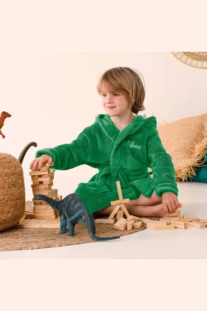 BLANCHEPORTE Peignoir De Bain Enfant À Capuche Personnalisable Dinosaure Microfibre