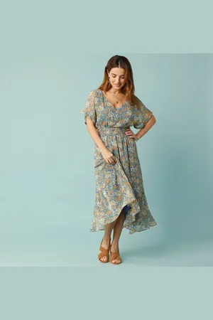 BLANCHEPORTE Robe Longue Spécial Petites Col V Voile Imprimé