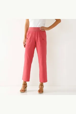 BLANCHEPORTE Pantalon Coupe Droite 7/8ème Taille Élastiquée, Lin Coton