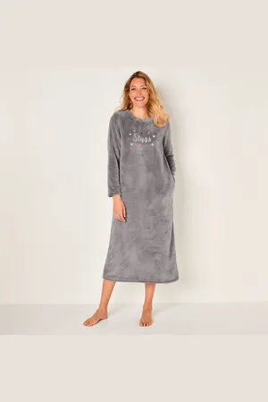 BLANCHEPORTE Chemise De Nuit Longue Broderies Étoiles, Maille Polaire