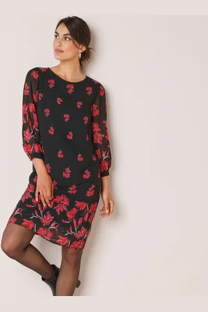 BLANCHEPORTE Robe En Voile Imprimé, Manches 3/4