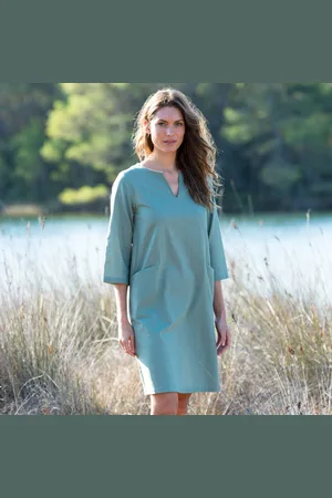 BLANCHEPORTE Robe Forme Housse Unie, Mélange Coton-lin