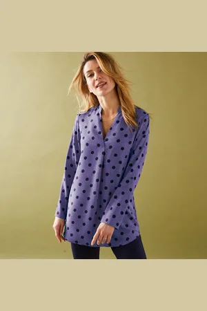 BLANCHEPORTE Blouse Col Tunisien Imprimé Pois, Crêpe