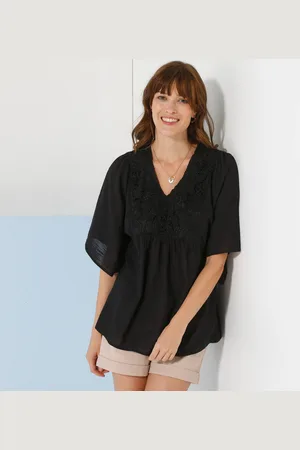 BLANCHEPORTE Tunique Plastron Fantaisie Doublé, Manches Kimono