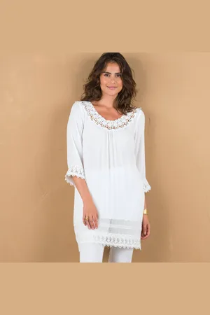 Lora Zellini Tunique Macramé Manches 3/4, Crépon